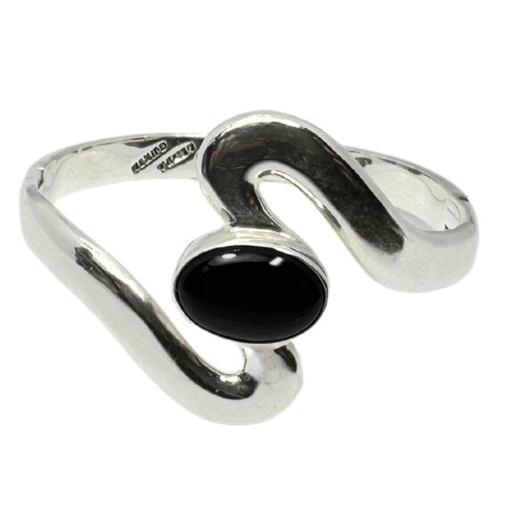 Taxco Mexico 925 Curved Black Onyx Design Bangle Bracelet - Picture 1 of 5